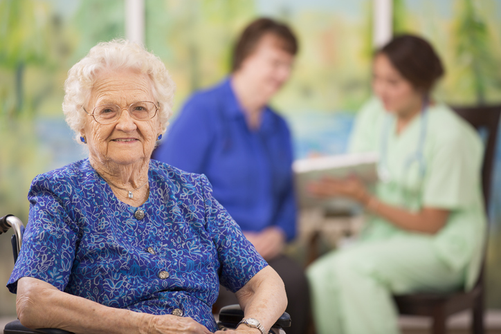 elderly woman in wheelchair